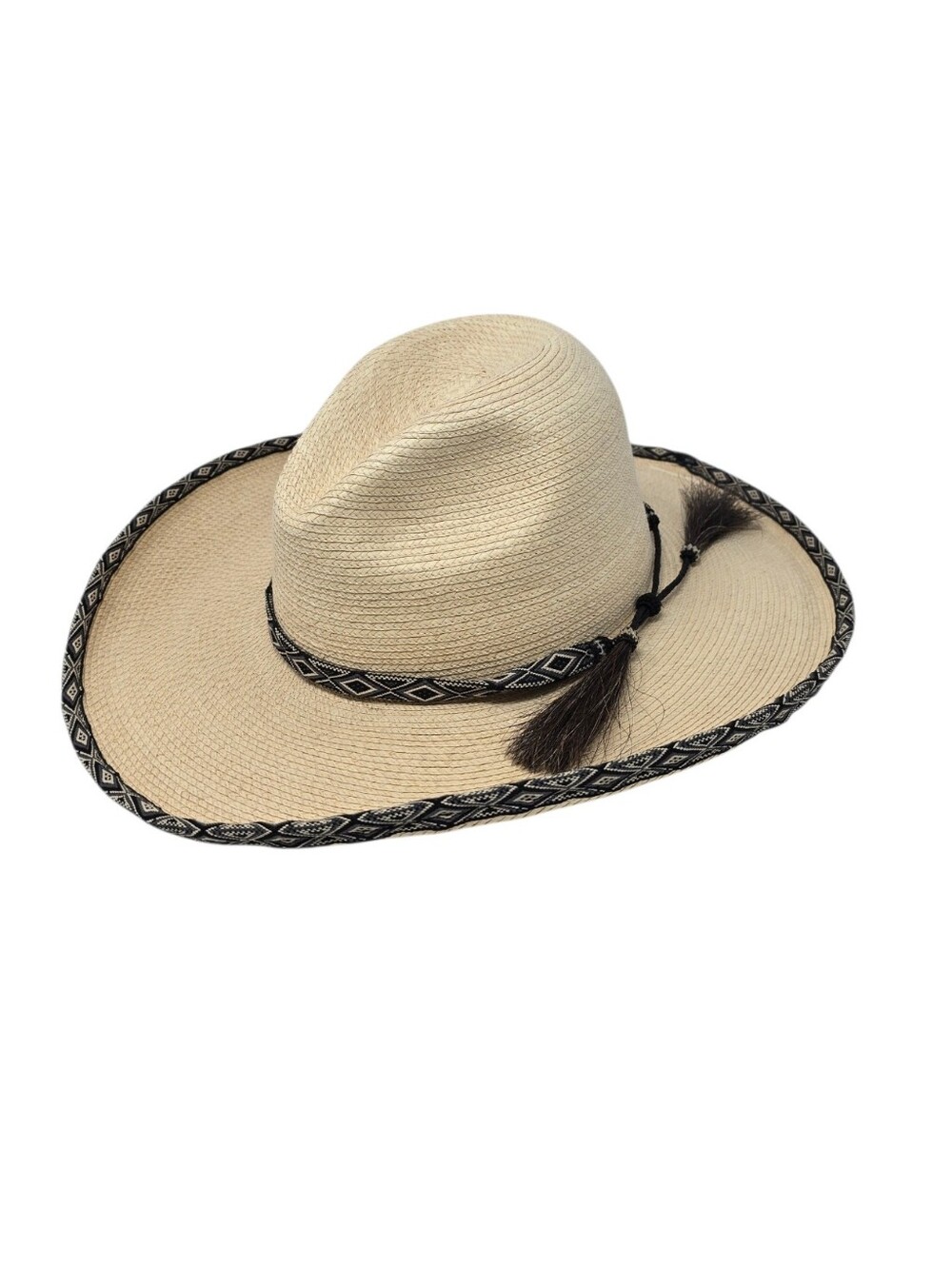 NEW SunBody Guatemalan Palm Black Diamond Gus 4" Brim Sun Hat 6 7/8 Tassels